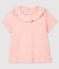 Blusa traforata manica corta in cotone bebè femmina rosa MINOIS/bianco ECUME