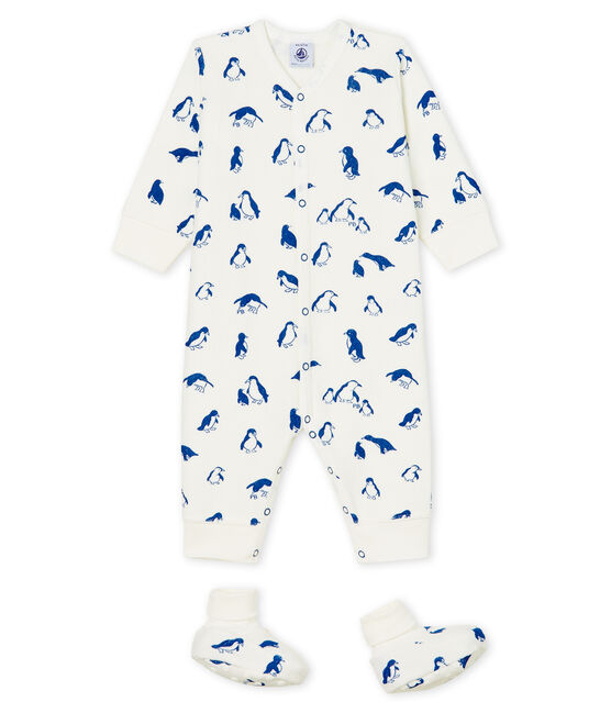 Completo notte bebè in spugna bouclette grattata super calda bianco MARSHMALLOW/blu MAJOR CN