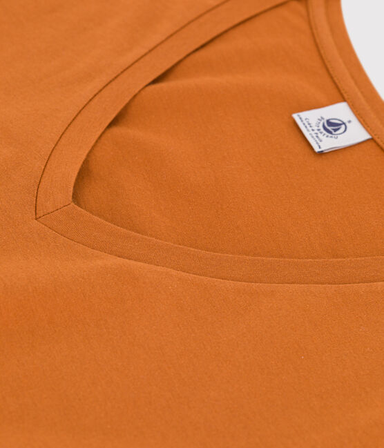 T-shirt La Regular scollo a V in cotone Donna marrone ECUREUIL