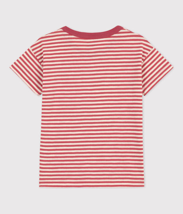 T-shirt a righe in cotone bambino rosa/ecru