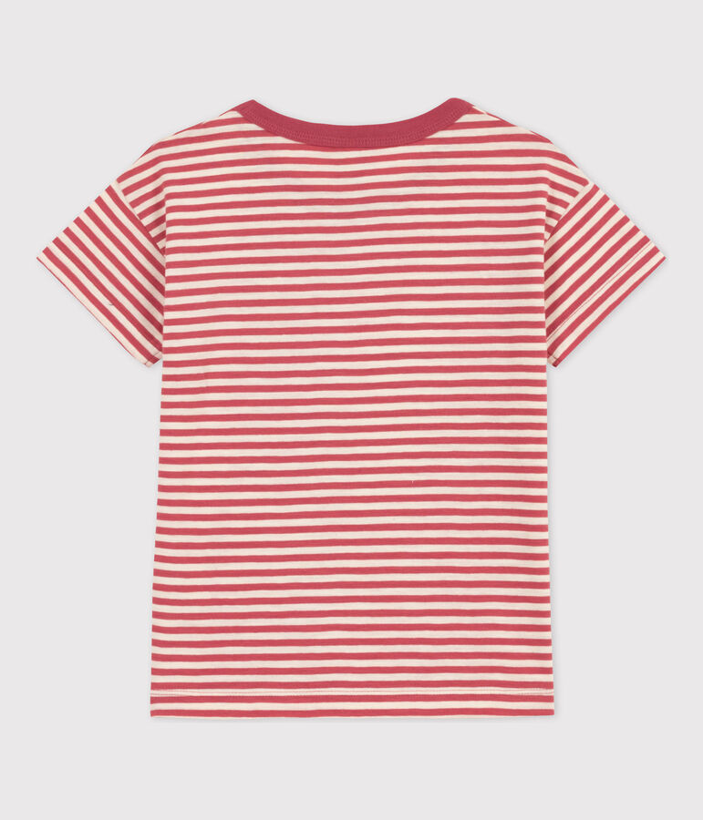 T-shirt a righe in cotone bambino rosa/ecru