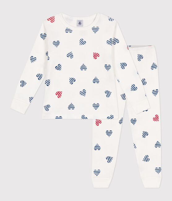 Pigiama a maniche lunghe in cotone con cuori stampati bambino bianco MARSHMALLOW/bianco MULTICO