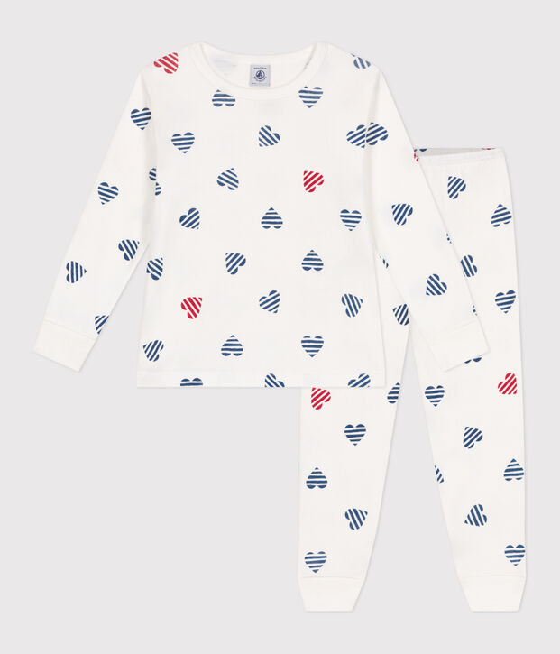 Pigiama a maniche lunghe in cotone con cuori stampati bambino bianco/multicolore