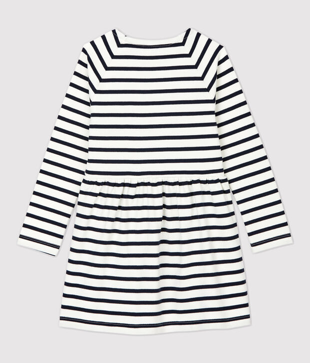 Abito bambina a maniche lunghe in cotone bianco/blu