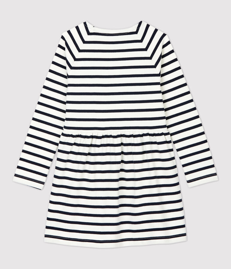 Abito bambina a maniche lunghe in cotone bianco MARSHMALLOW/blu SMOKING