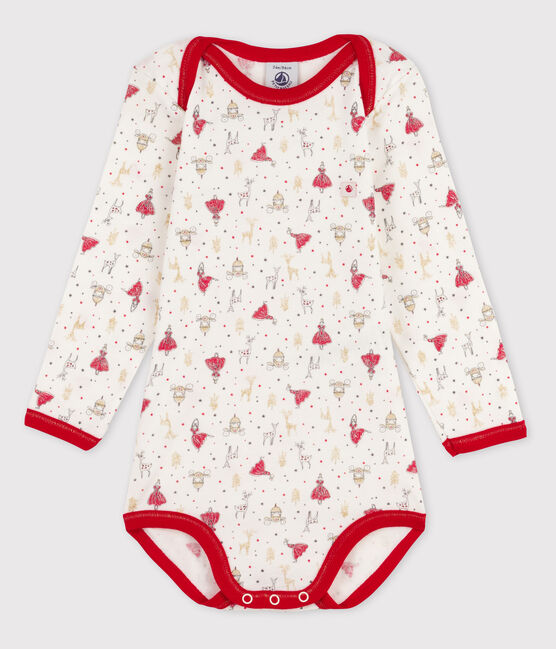 Body manica lunga bebè femmina bianco MARSHMALLOW/rosso FROUFROU