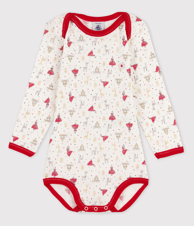 Body manica lunga beb&egrave; femmina bianco/rosso