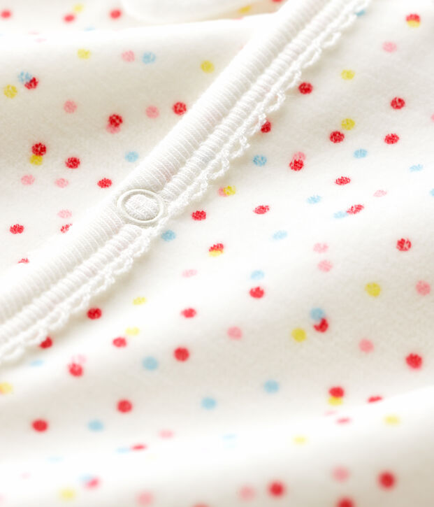 Tutina pigiama senza piedi a pois beb&eacute; femmina in cotone biologico bianco/multicolore