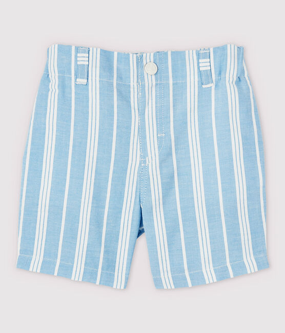 Shorts a righe in popeline bebè maschio blu JASMIN/bianco MARSHMALLOW