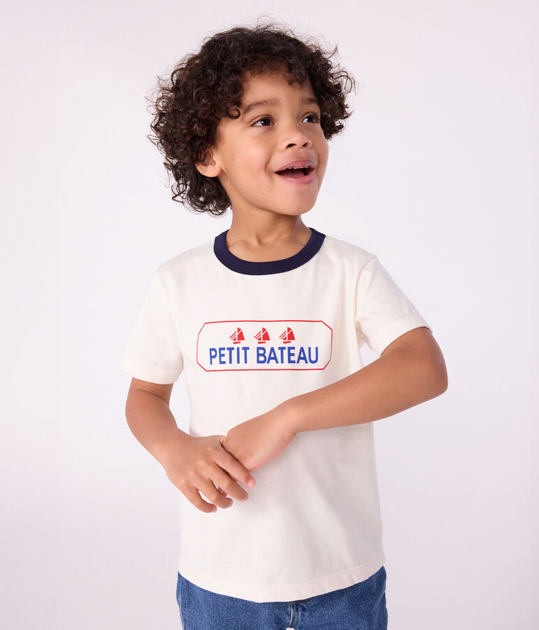 T-shirt a maniche corte con stampa bambino ecru