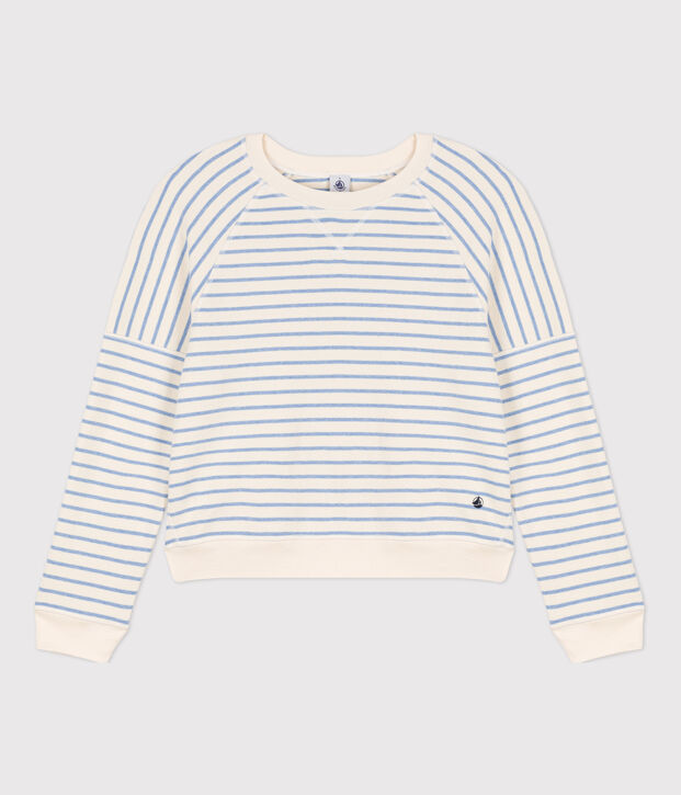 Felpa di cotone da Donna ecru/blu