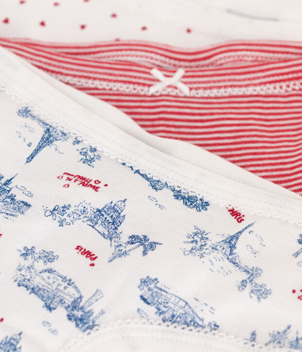 Set di 3 slip a vita alta in cotone con stampa Parigi bambino multicolore