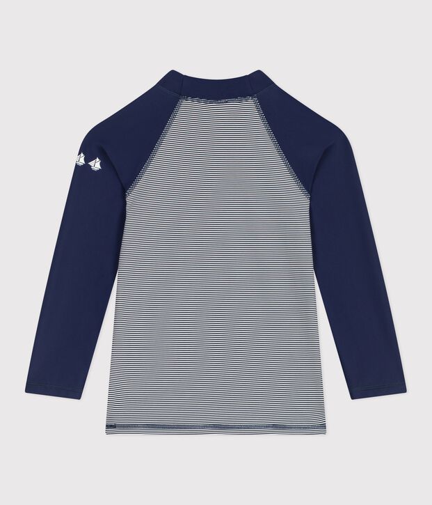 T-shirt da bagno anti-UV a maniche lunghe a righe bambini blu/bianco