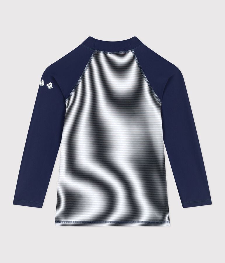 T-shirt da bagno anti-UV a maniche lunghe a righe bambini blu MEDIEVAL/bianco MARSHMALLOW