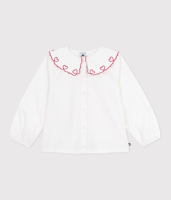 Blusa a maniche lunghe in popeline di cotone tinta unita bambina bianco ECUME