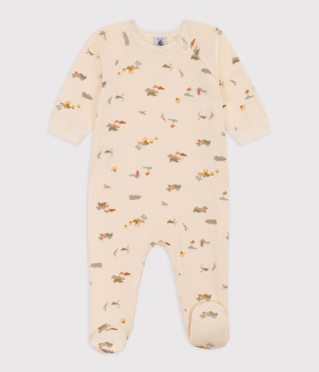Tutina pigiama fantasia in cotone ecru/multicolore