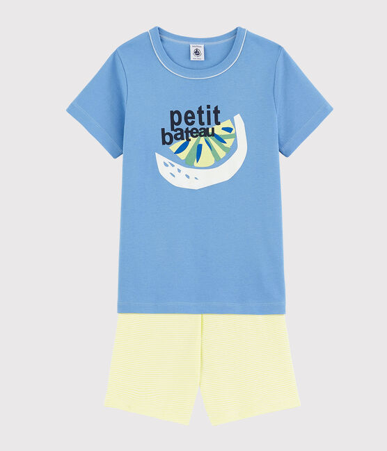 Pigiama corto limone bambino in cotone blu EDNA/ecru MULTICO