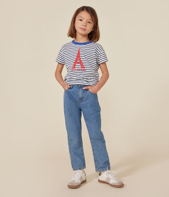 T-shirt a maniche corte in jersey bambino bianco MARSHMALLOW/blu MEDIEVAL