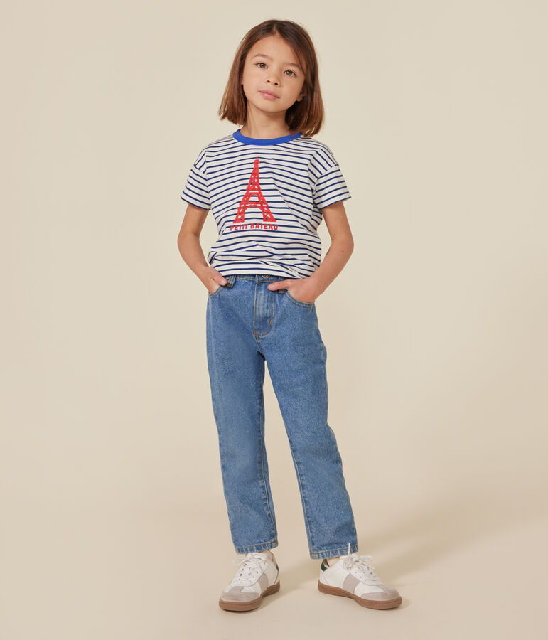 T-shirt a maniche corte in jersey bambino bianco/blu