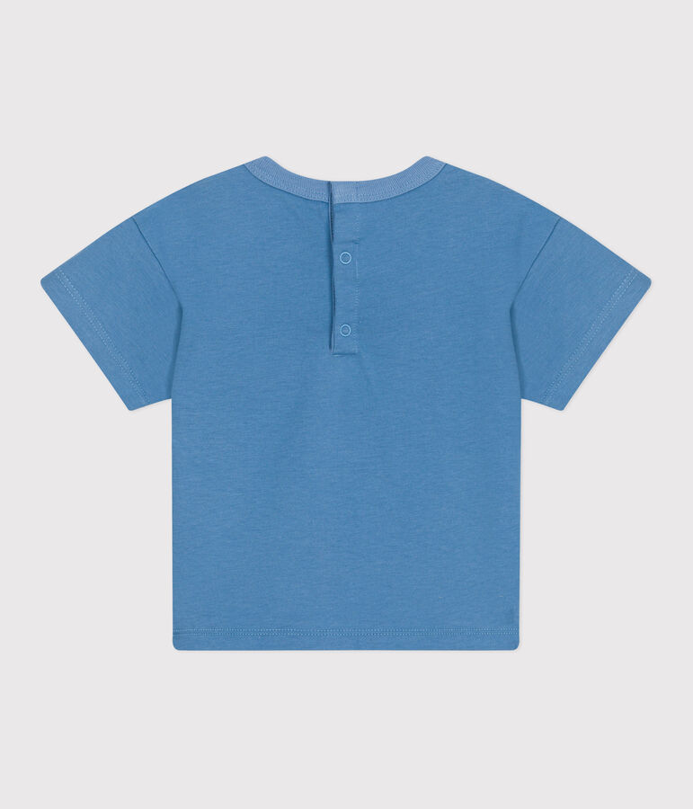 T-shirt a maniche corte in cotone tinta unita neonato blu