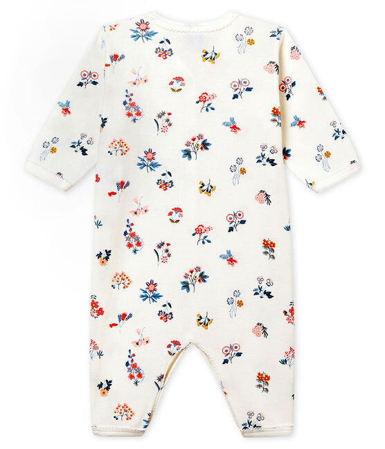 Tutina pigiama senza piedi in costina da neonata bianco MARSHMALLOW/bianco MULTICO