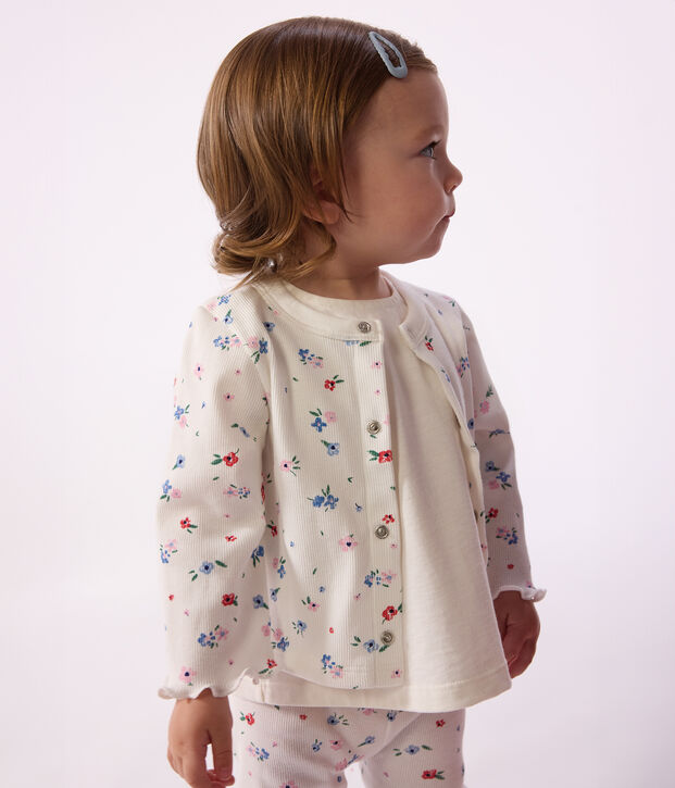 Cardigan in cotone con stampa a fiori neonata bianco/multicolore