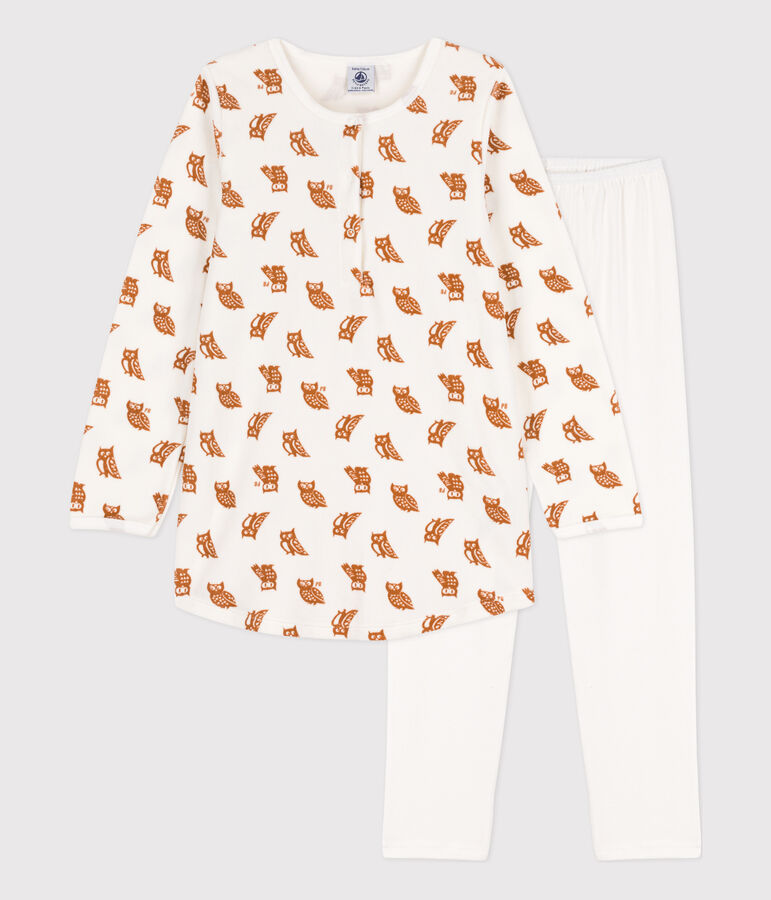 Camicia da notte e leggings in ciniglia e cotone per bimbe bianco/marrone