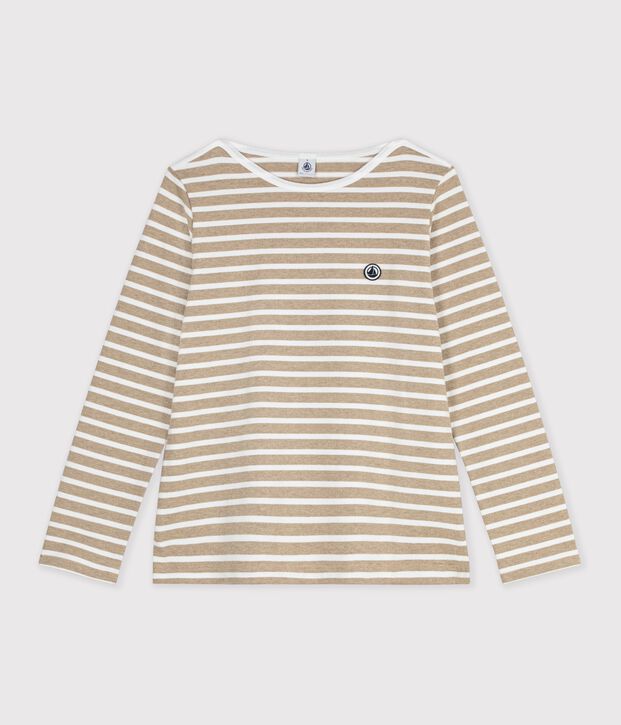 Marini&egrave;re a maniche lunghe in cotone donna beige/bianco