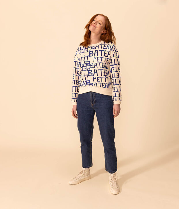 Felpa in molleton Donna ecru/multicolore