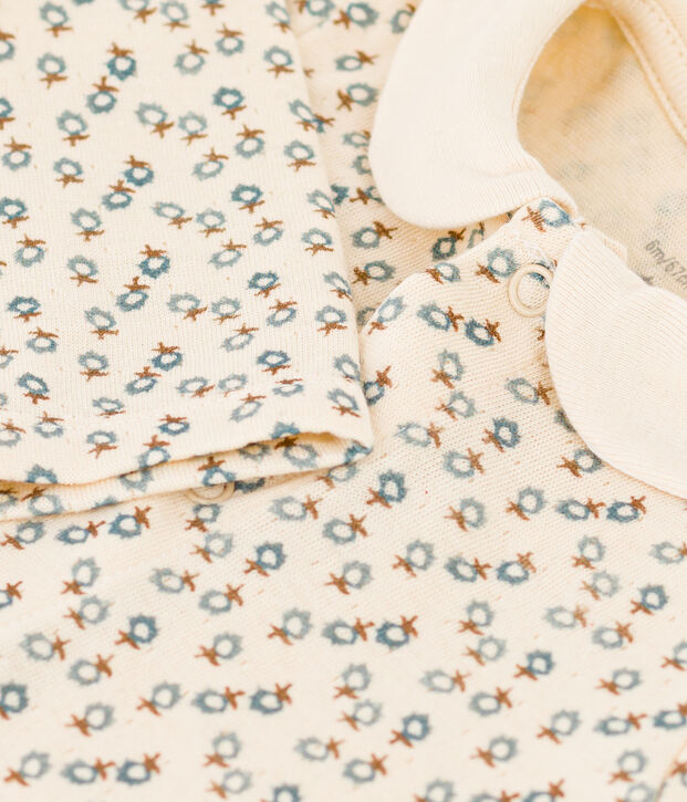 Tutina lunga con stampa a fiori per beb&egrave; ecru/multicolore