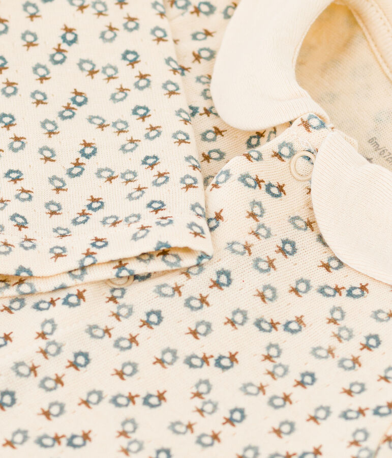 Tutina lunga con stampa a fiori per beb&egrave; ecru/multicolore