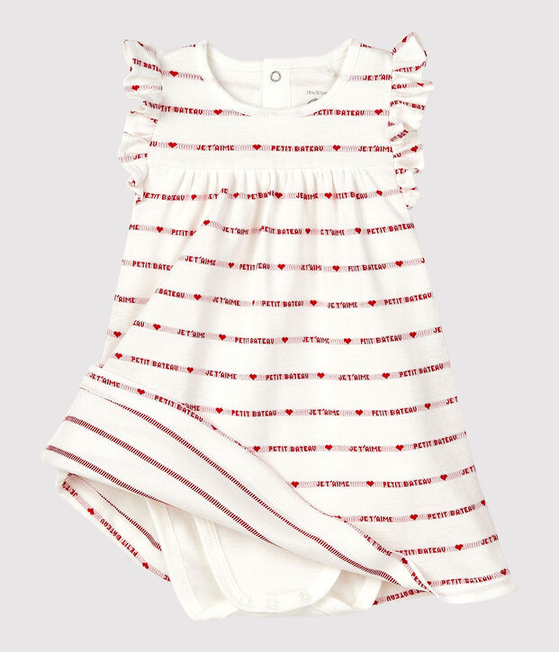 Abito body jacquard per b&eacute;b&eacute; in cotone biologico bianco/rosso
