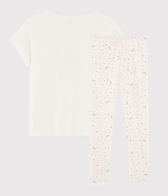 Pigiama ragazza fenicottero rosa a costine bianco MARSHMALLOW/bianco MULTICO