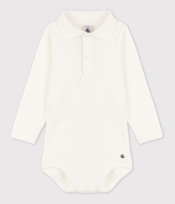 Body  a manica lunga bebè con colletto polo in cotone bianco MARSHMALLOW