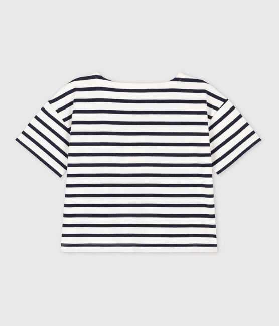 T-shirt a righe a maniche corte in cotone bambina bianco MARSHMALLOW/blu SMOKING
