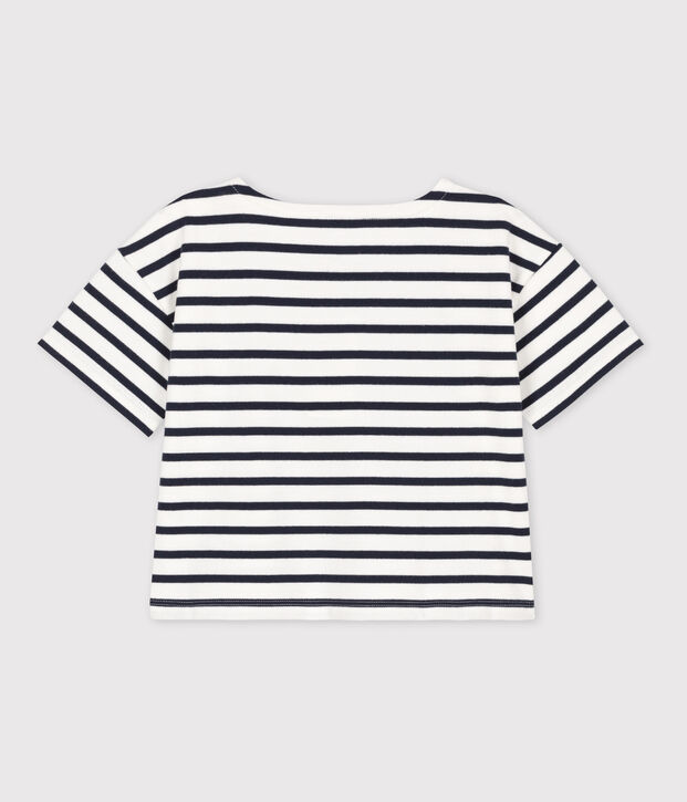 T-shirt a righe a maniche corte in cotone bambina bianco/blu
