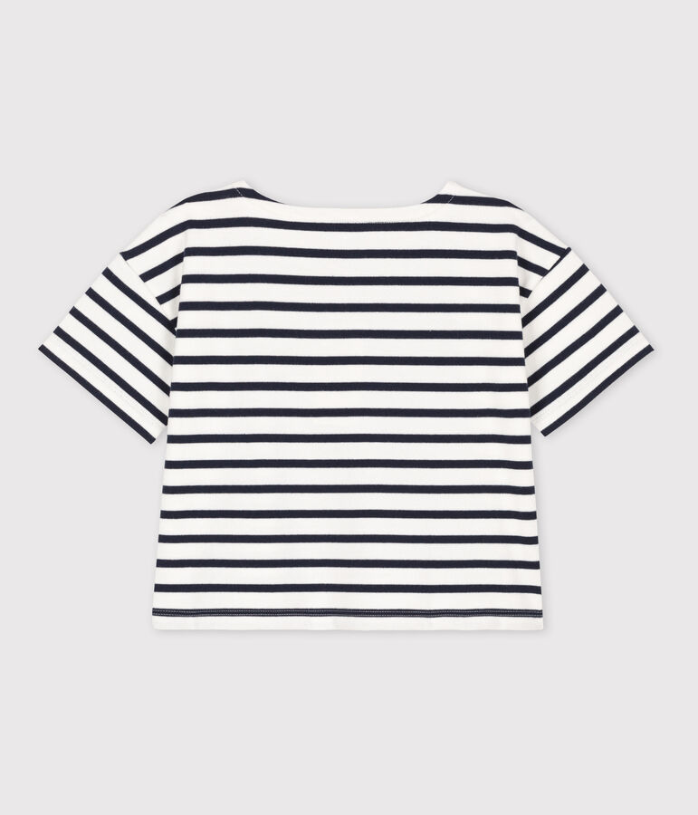 T-shirt a righe a maniche corte in cotone bambina bianco/blu