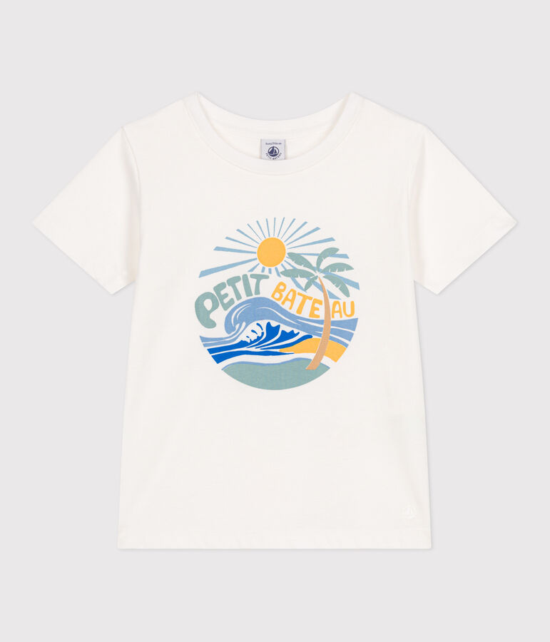 T-shirt a maniche corte in cotone con stampa bambino bianco
