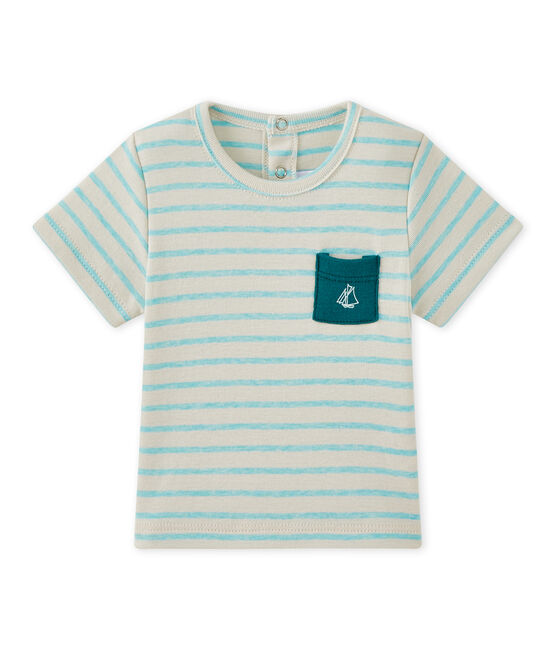 T-shirt bebé bambino a maniche corte rigata bianco FETA/verde ADVENTURE