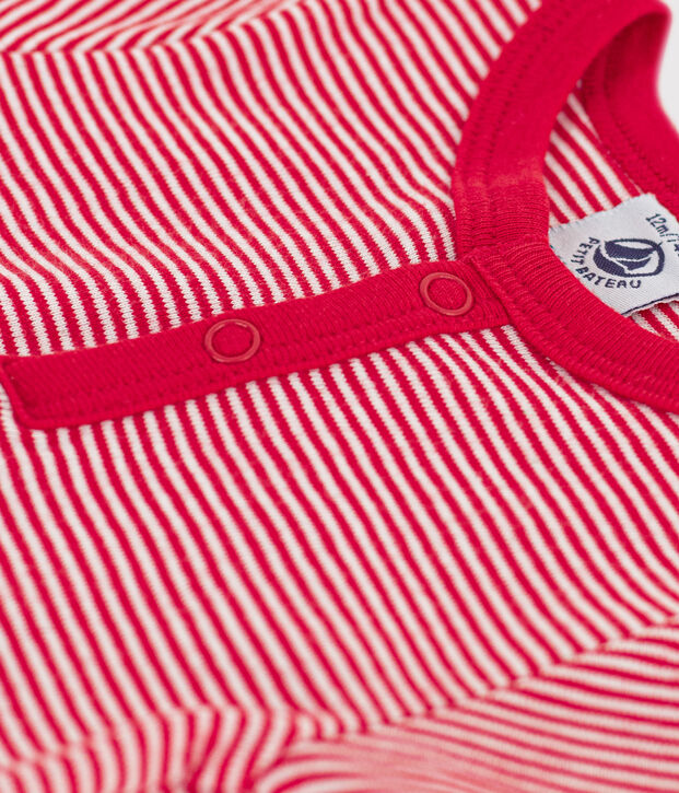 Body a maniche corte beb&egrave; millerighe in cotone rosso/bianco