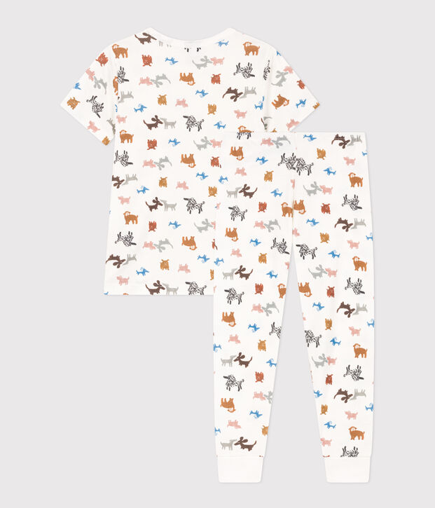 Pigiama bambino unisex a maniche corte in cotone bianco/multicolore