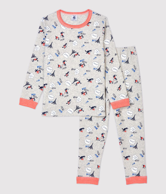 Pigiama bambino fantasia Parigi in cotone biologico grigio BELUGA/bianco MULTICO