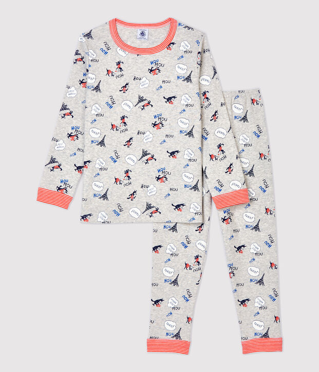 Pigiama bambino fantasia Parigi in cotone biologico grigio/multicolore