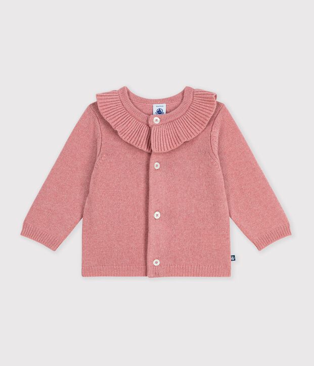 Cardigan in maglia di misto lana e cotone tinta unita con colletto neonato rosa