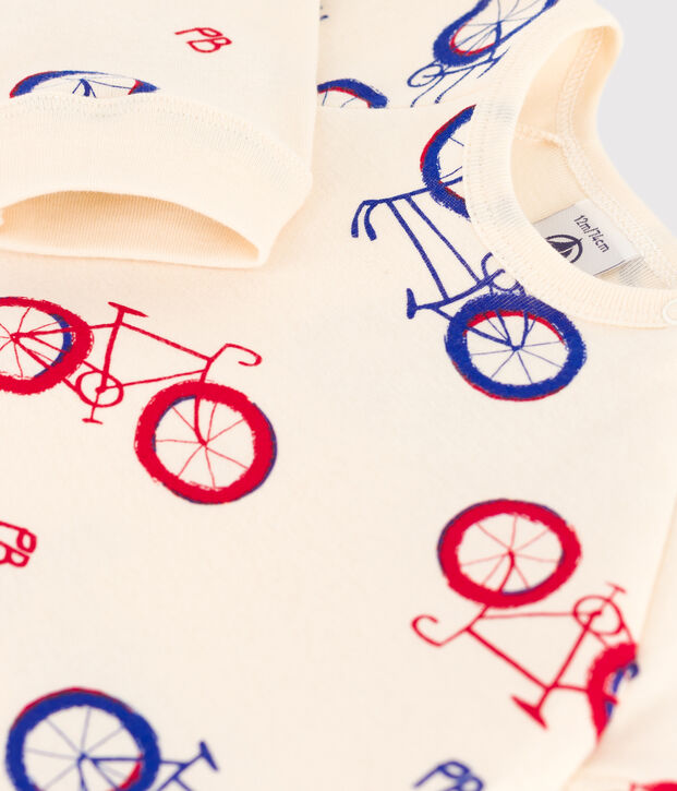 Tutina pigiama bicicletta beb&egrave; in cotone ecru/multicolore