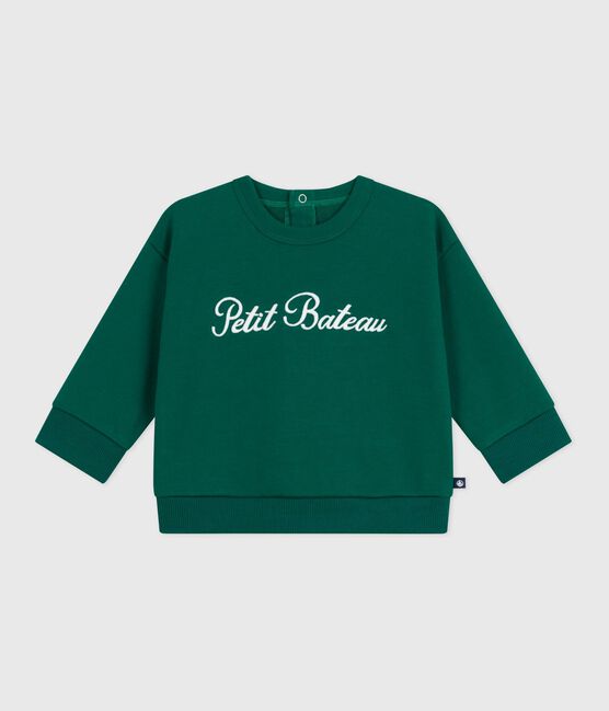 Felpa in cotone con ricamo Petit Bateau neonato verde EVERGREEN