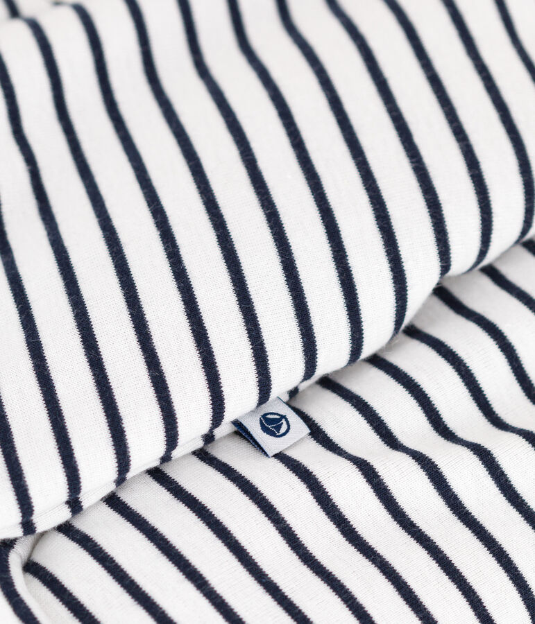 Tutina lunga in ovattina con cappuccio in cotone per beb&egrave; bianco MARSHMALLOW/blu SMOKING