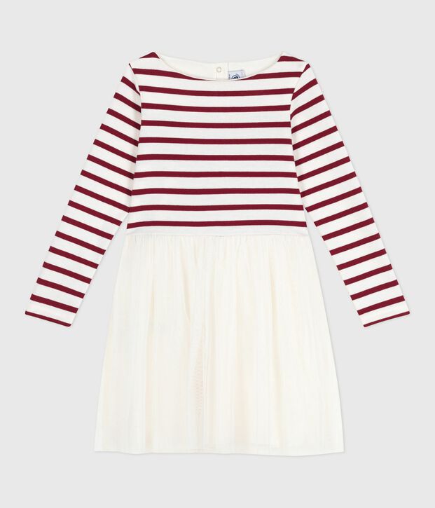 Abito a maniche lunghe in cotone e tulle bambina rosso/rosso