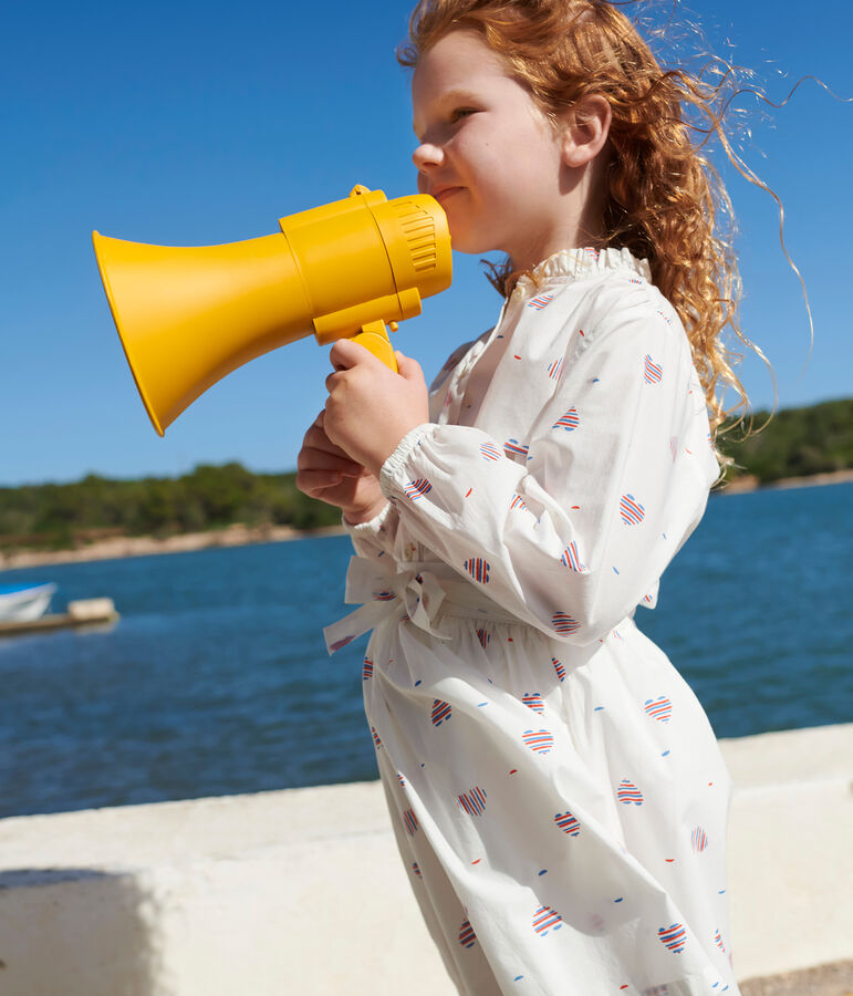 Blusa a maniche lunghe in cotone a cuori bambina ecru/multicolore