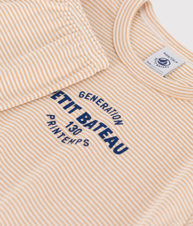 Pigiama a righe bambino unisex in cotone beige/bianco